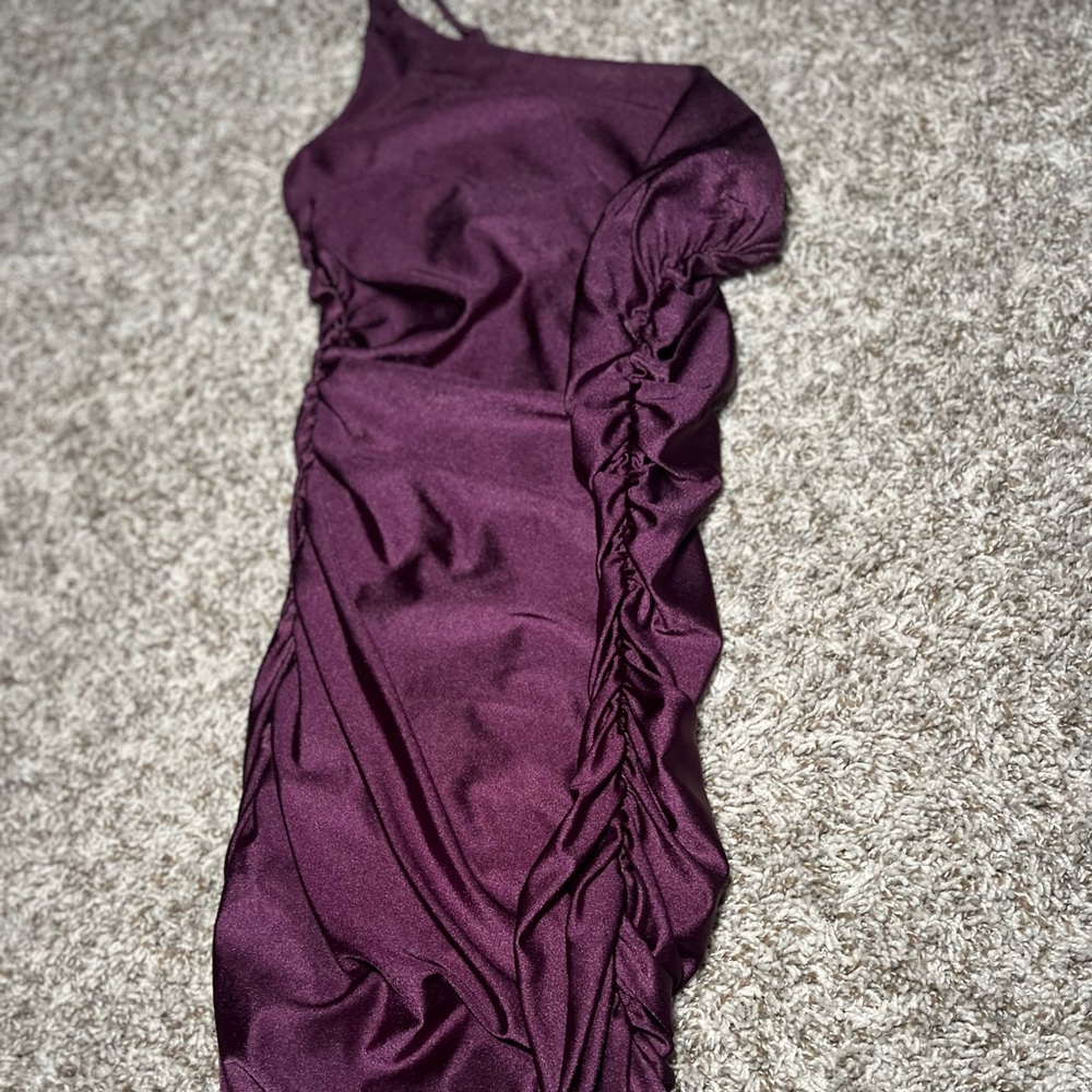 Purple rouched cocktail dress one strap